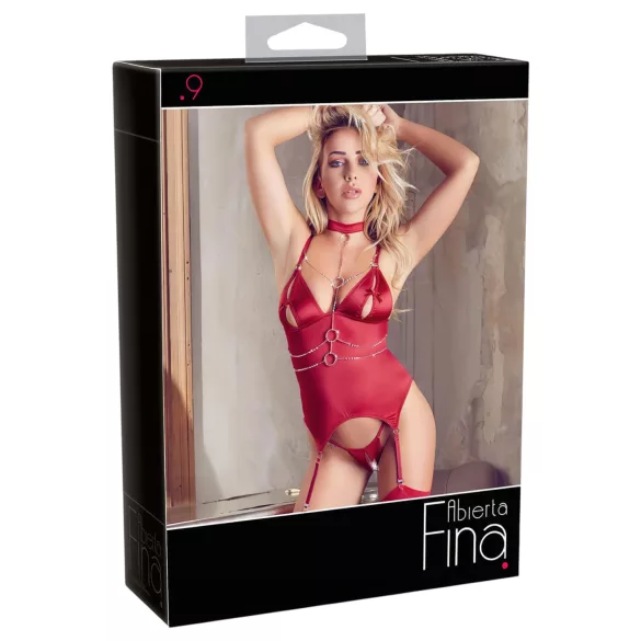Abierta Fina - csillogó láncos felső és tanga (piros)