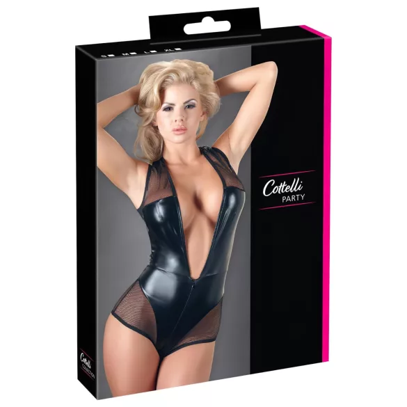 Cottelli - fénylő necc body (fekete)
