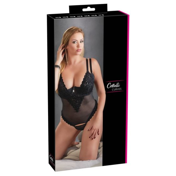 Cottelli Plus Size - Bársonyos, variálható body (fekete)