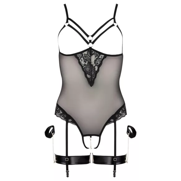 Cottelli Bondage - fém gyűrűs body és kar bilincs (fekete)