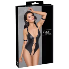 Cottelli Bondage - fényes, gyűrűs, nyitott body (fekete)