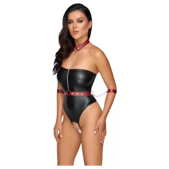 Cottelli Bondage - fényes body és kar bilincs (fekete)