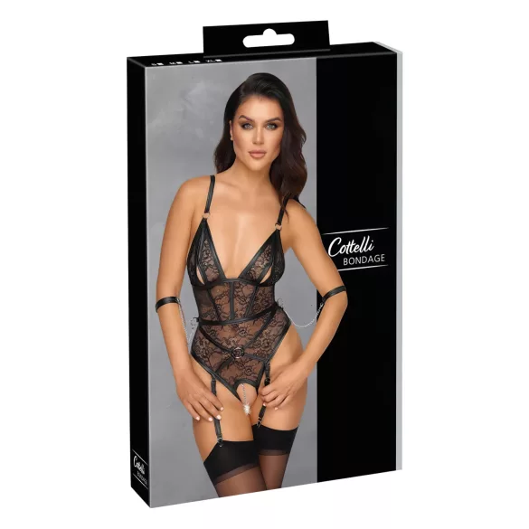 Cottelli Bondage - nyitott body bilinccsel (fekete)