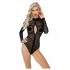 Noir - leopárd mintás, hosszúujjú body (fekete)