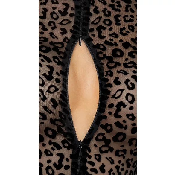 Noir - leopárd mintás, hosszúujjú body (fekete)
