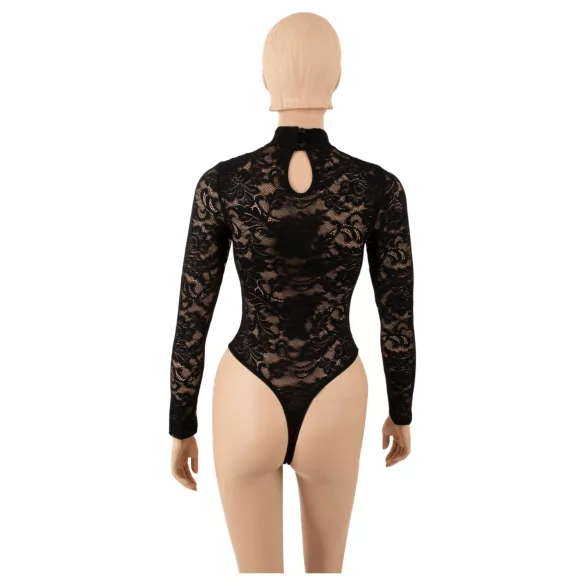 Cottelli - hosszú ujjú csipke body (fekete) - S