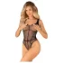 Obsessive B336 - átlátszó, nyitott necc body (fekete) - S-L