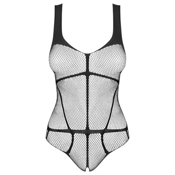 Obsessive B336 - átlátszó, nyitott necc body (fekete) - S-L