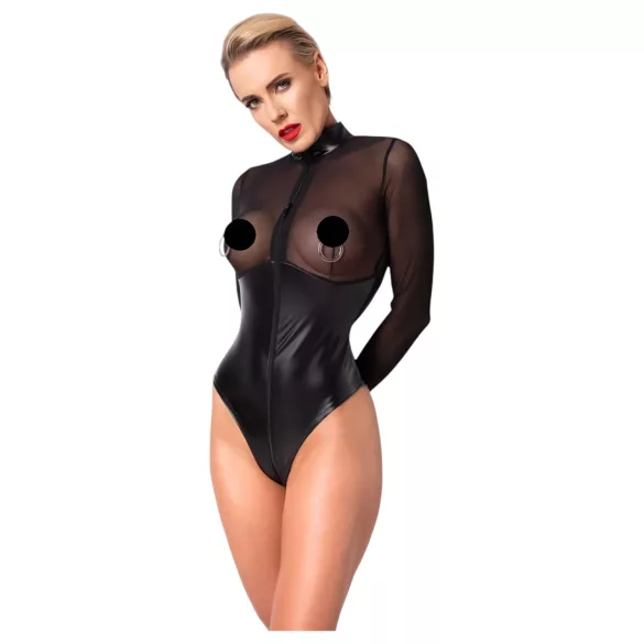 Noir - fényes body átlátszó betéttel (fekete)