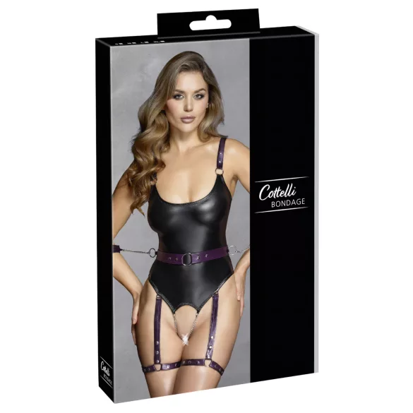 Cottelli - nyitott bondage body bilincsekkel (fekete)