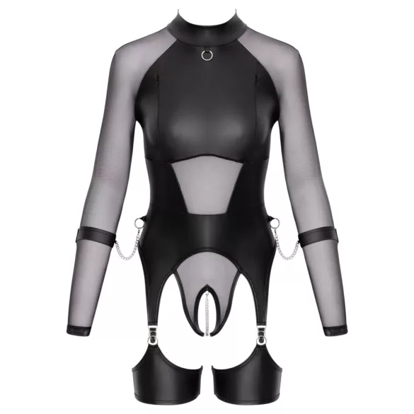 Cottelli Bondage - áttetsző felső bilincsekkel (fekete)