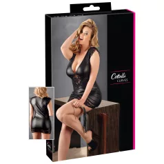 Cottelli Plus Size - fényes ruha csipkével (fekete)