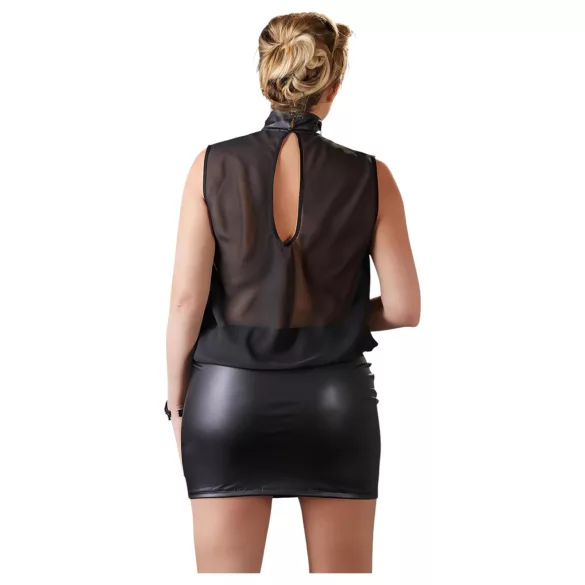 Cottelli Plus Size - fényes chiffon ruha (fekete)