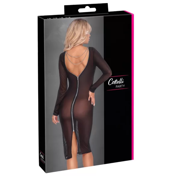 Cottelli Party - áttetsző, cipzáras ruha (fekete)