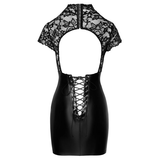 Noir - csipke felsős fényes ruha fűzővel (fekete)