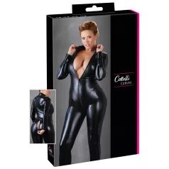   Cottelli Plus Size - fényes hosszúujjú party overál (fekete)