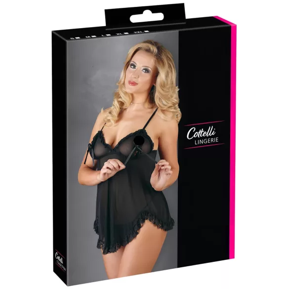 Cottelli - Lenge, fodros babydoll (fekete)