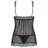Obsessive Amanta - hímzett babydoll és tanga (fekete-türkiz)
