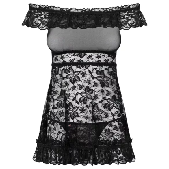 Obsessive Flores - fodros babydoll és tanga (fekete)