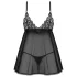 Obsessive Blomentis - csipkés babydoll szett (fekete)