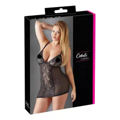 Cottelli Plus Size - csipkés átlátszó hálóing (fekete)