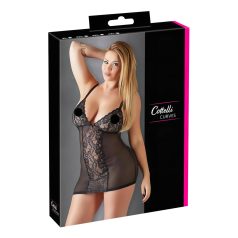 Cottelli Plus Size - csipkés átlátszó hálóing (fekete)