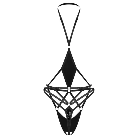 Obsessive Keira Lise - nyitott, pántos body (fekete)