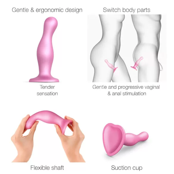 Strap-on-me Curvy S - hullámos, tapadókorongos dildó (pink)