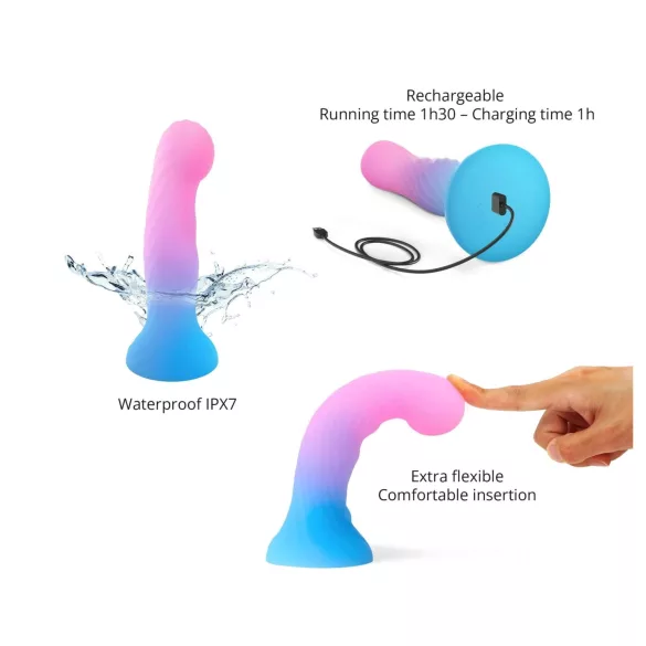 Love to Love Candy Loop - világító LED-es szilikon dildó (rózsaszín-kék) - 16,9 cm