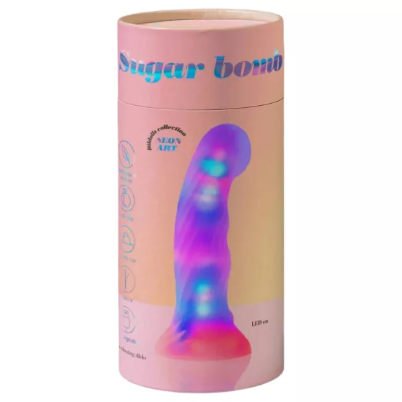 Love to Love Sugar Bomb - világító LED-es szilikon dildó (rózsaszín-sárga) - 16,9 cm