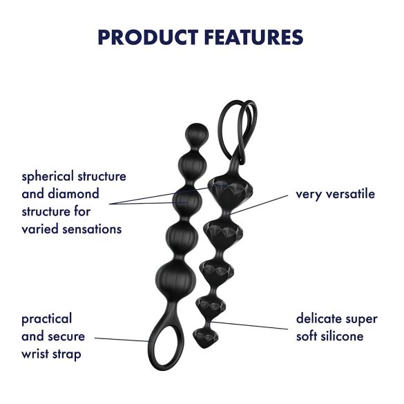 Satisfyer Love Beads - gyöngyös anál dildó szett (fekete)