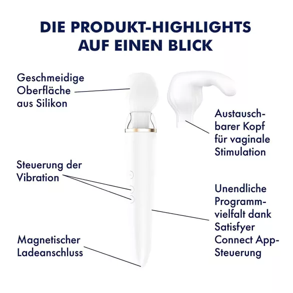 Satisfyer Double Wand-er - App-vezérelt masszírozó vibrátor (fehér)