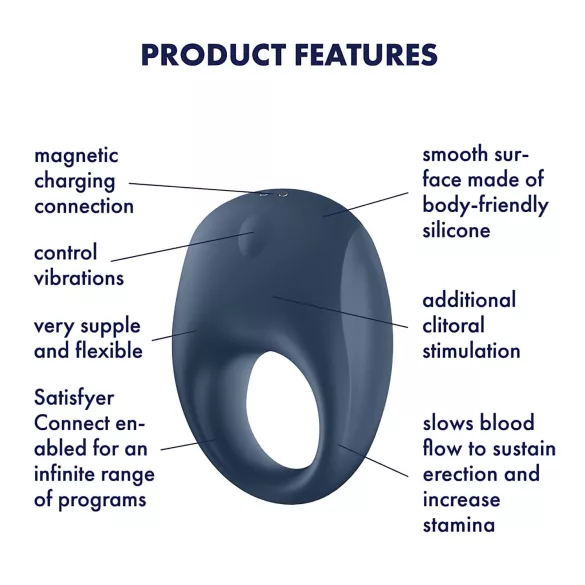 Satisfyer Strong One - App-vezérelt vibrációs péniszgyűrű, férfiaknak (kék)