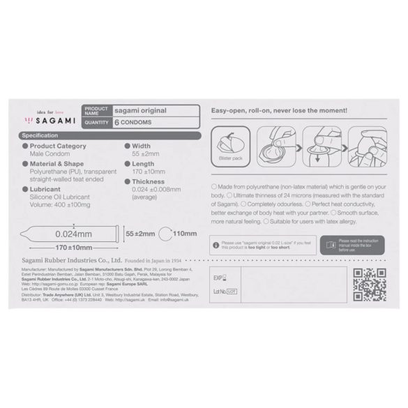Sagami Original 0.02 - óvszer - 55mm (6db)