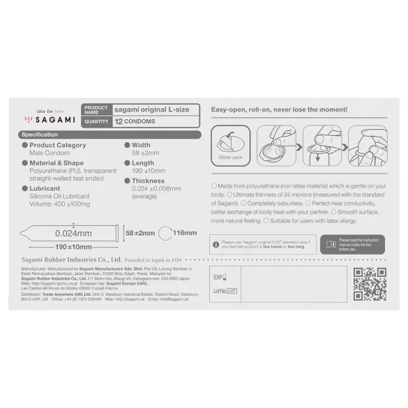 Sagami Original 0,02 L - óvszer - 58mm (12db)