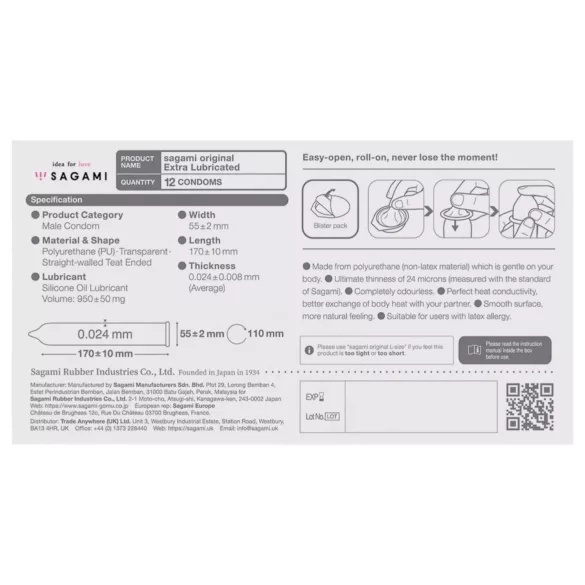 Sagami Original 0.02 - extra síkosított óvszer - 55mm (12db)