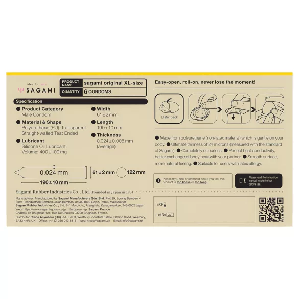 Sagami Original 0,02 XL - óvszer - 61mm (6db)