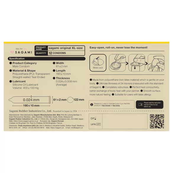 Sagami Original 0,02 XL - óvszer - 61mm (12db)