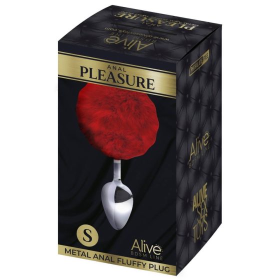 Alive Anal Pleasure - kicsi anál plug nyuszifarokkal (ezüst-piros)