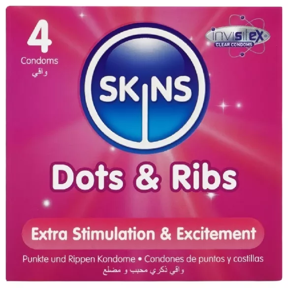 Skins - bordázott és pontozott óvszer (4db)