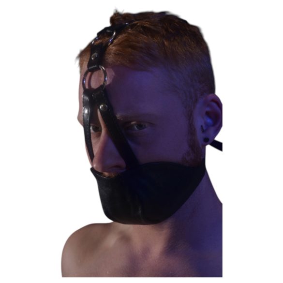 Rouge - valódi bőr maszk és szájpecek (fekete)