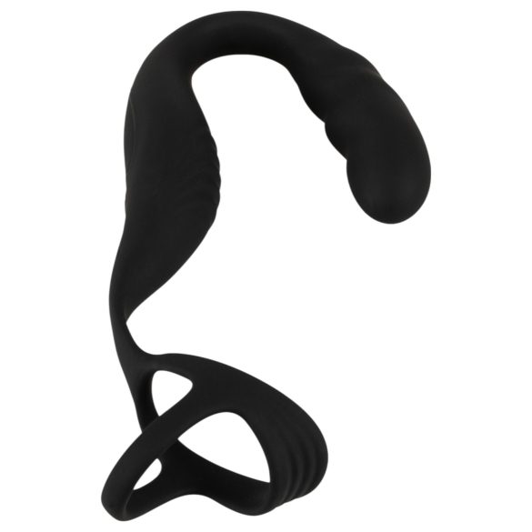 Rebel - prosztata vibrátor pénisz-és heregyűrűvel (fekete)