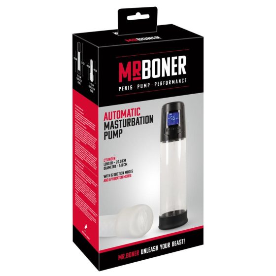 Mister Boner - akkus, automatikus péniszpumpa (fekete-áttetsző)