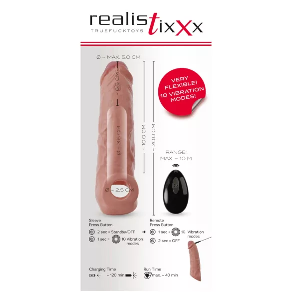 realistixxx - rádiós vibrációs péniszköpeny (natúr, 20 cm)