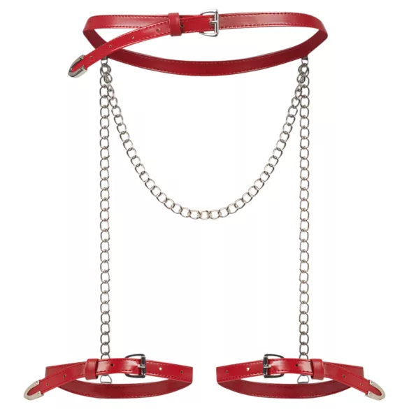 Obsessive Inferro - bőr hatású láncos combhám (piros)
