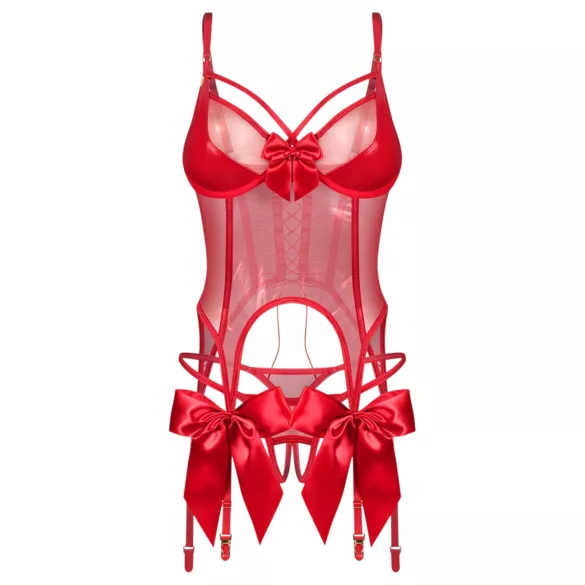 Obsessive Gifty - fűző és nyitott tanga szett (piros)