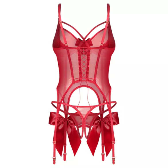 Obsessive Gifty - fűző és nyitott tanga szett (piros)