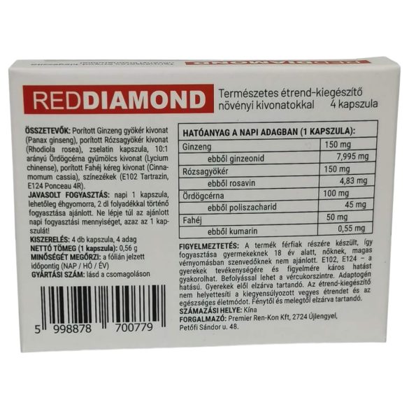 Red Diamond - természetes étrend kiegészítő férfiaknak (4db)