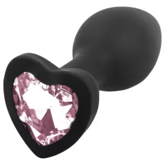   Sunfo - szilikon anál plug szív alakú kővel (fekete-pink)