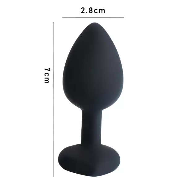 Sunfo - szilikon anál plug szív alakú kővel (fekete-pink)
